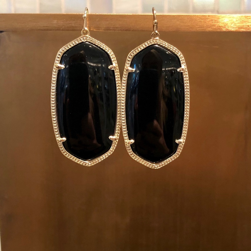 Danielle Gold Drop Earrings In Black Opaque Glass